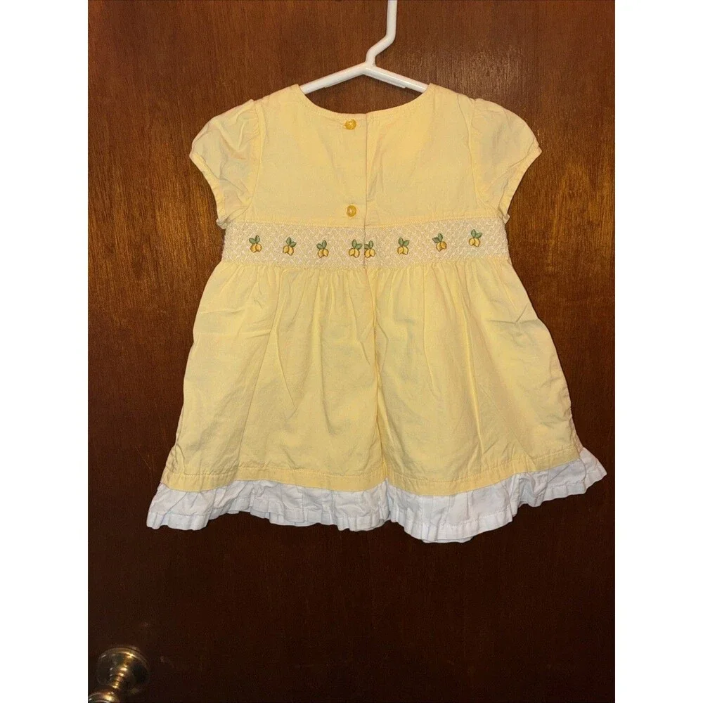 VTG Gymboree Girls Yellow Lemon Dress Size 6-12 Months Smocked HTF